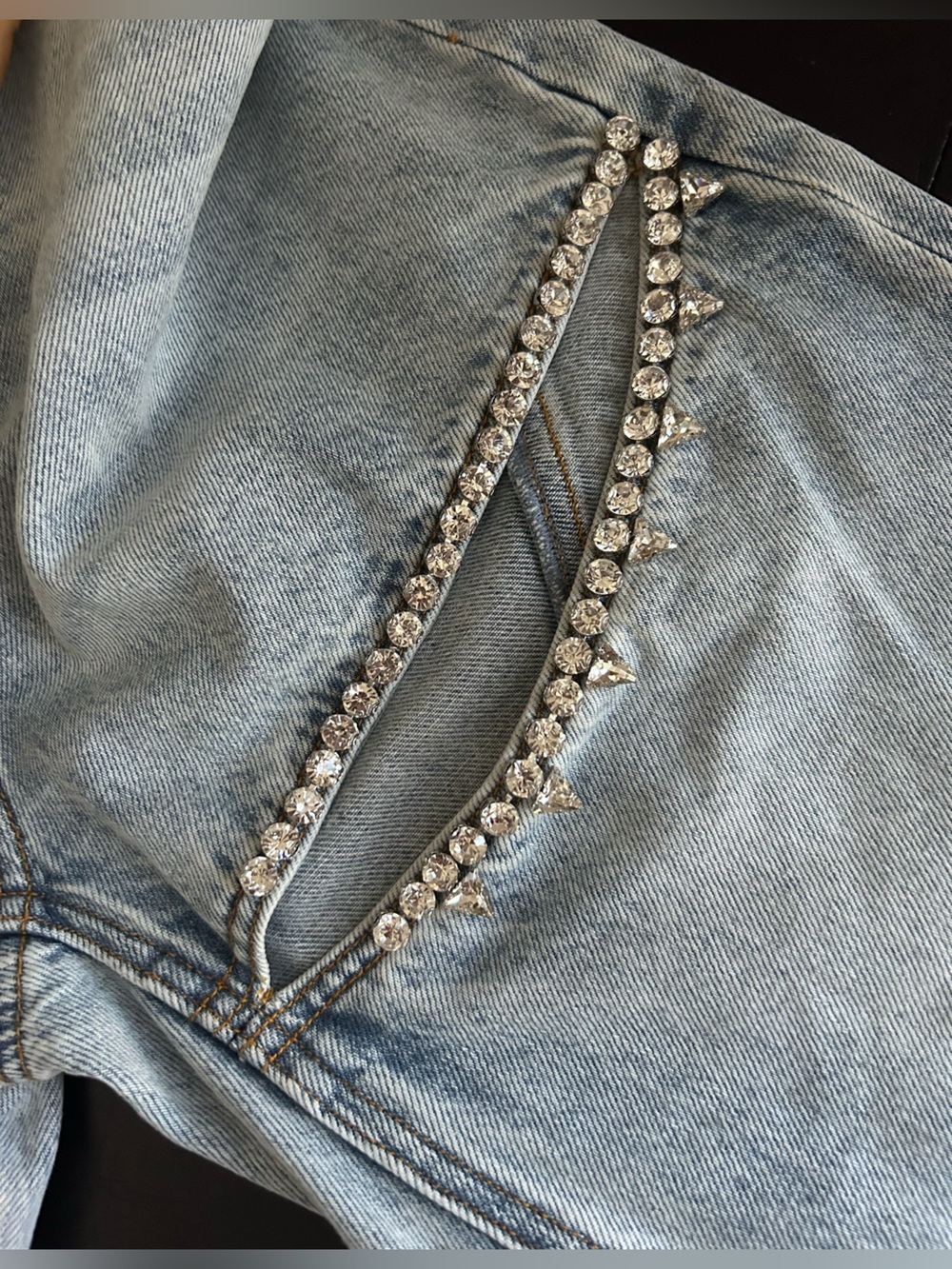 NWT AREA Crystal Slit Cotton Denim straight Leg Jeans 26 - Picture 7 of 14